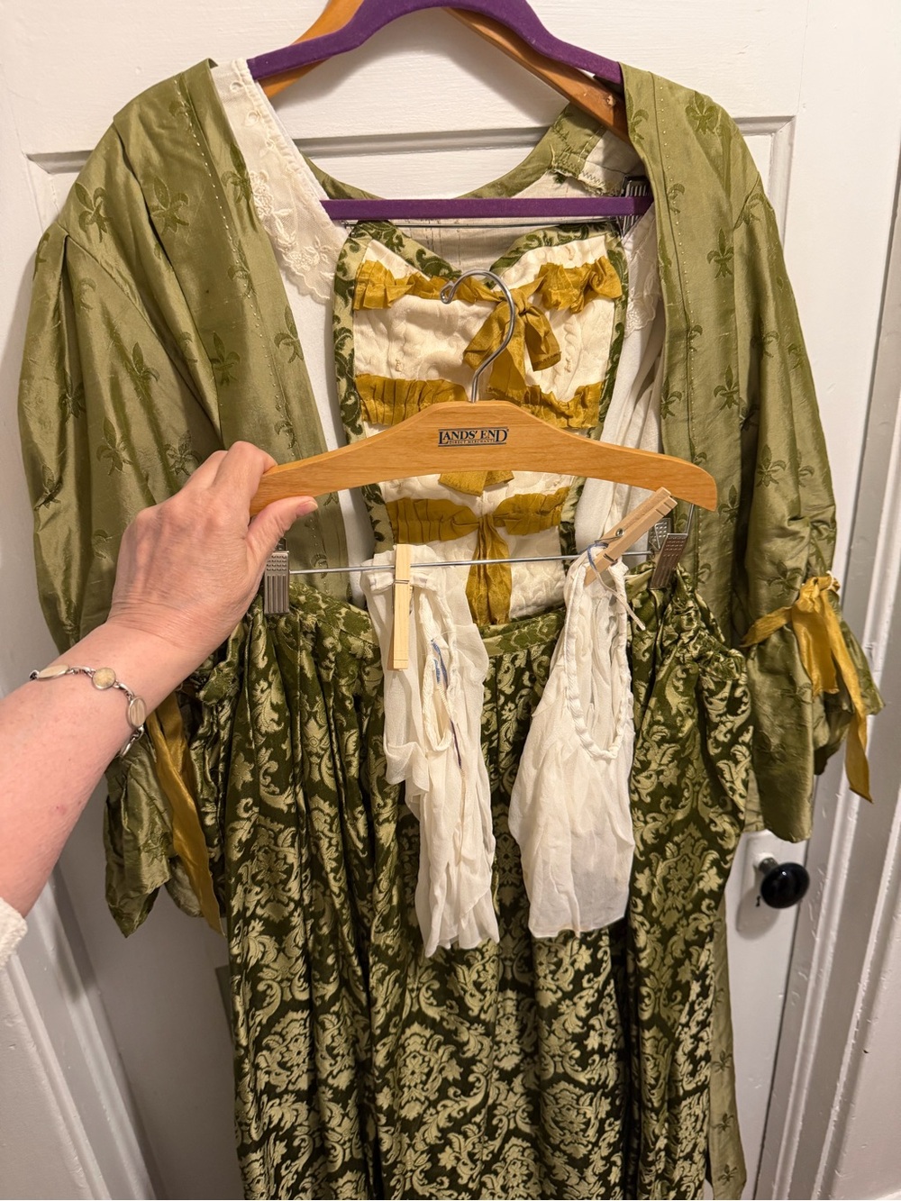 Custom Made 18th Century French Replica Green and Gold Brocade Outfit